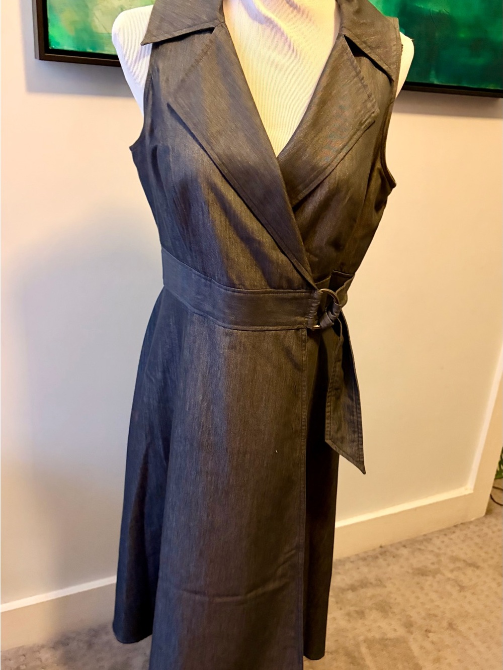 London Times Sleeveless Wrap Midi Dress in Charcoal